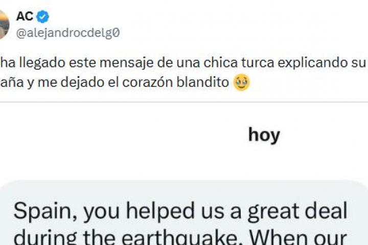 El tuit de @alejandrocdelg0 con el mensaje que le ha llegado.