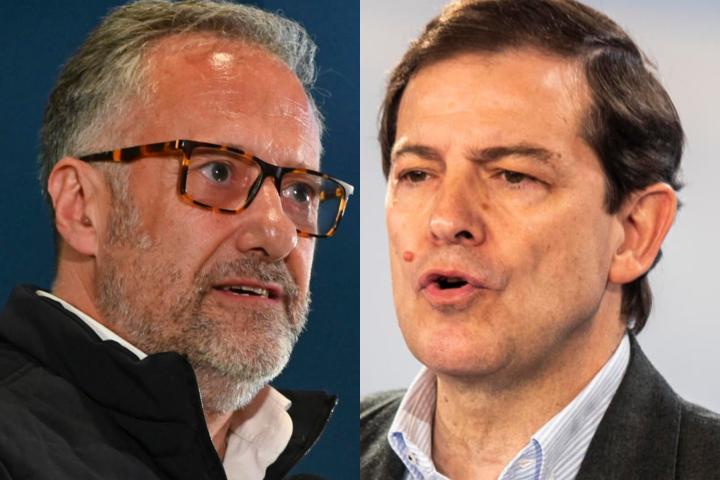Carlos Pollán, candidato de Vox en Castilla y León, y Alfonso Férnandez Mañueco, candidato del PP y actual mandatario, en sendas imágenes de campaña.
