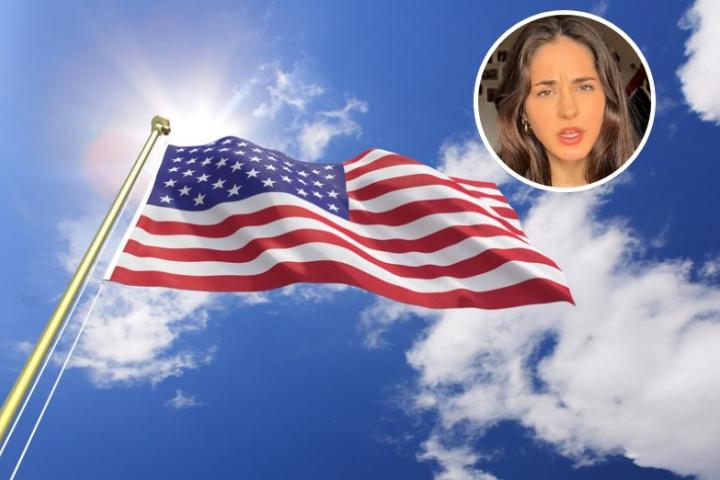 Una bandera de Estados Unidos, junto a la publicación de @mariaaparisii.