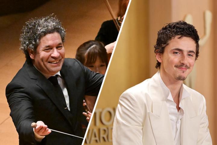 Gustavo Dudamel y Timothée Chalamet en dos imágenes de archivo.