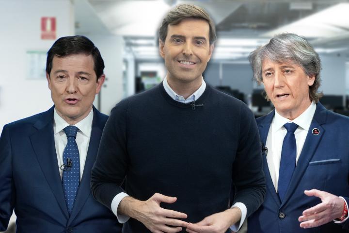 Pablo Montesinos y los candidatos a la presidencia de la Junta de Castilla y León, Fernández Mañueco y Carlos Martínez