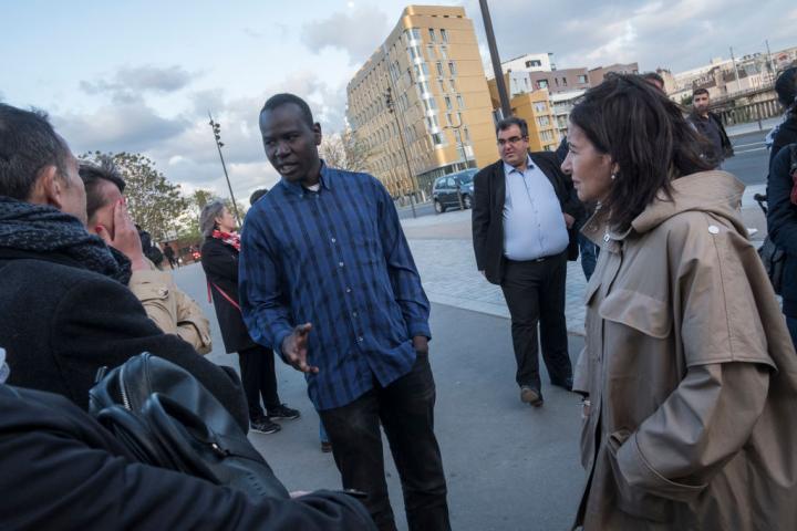 The Mayor of Paris, Anne Hidalgo, visits the migrants' camp in the Parc of La Villette, in Paris, France, on April 27, 2018. (Photo by Guillaume Pinon/NurPhoto via Getty Images)