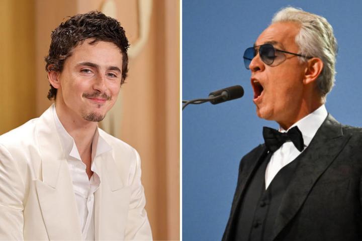 Timothée Chalamet y Andrea Bocelli en dos imágenes de archivo.