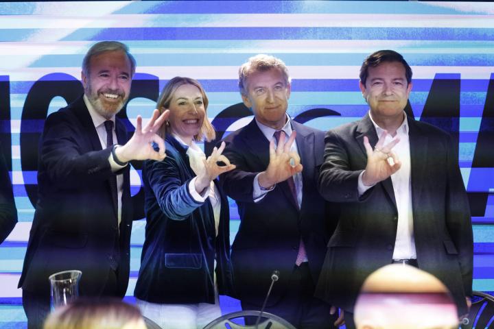 Azcón, Guardiola, Feijóo y Fernández Mañueco, en la reunión de la Junta Directiva Nacional de este lunes