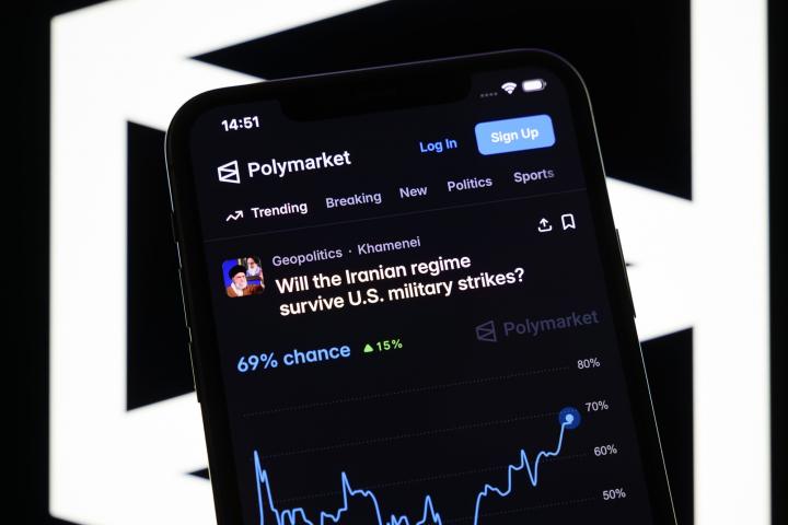 Un pantallazo de la app de apuestas y predicciones más conocida, Polymarket
