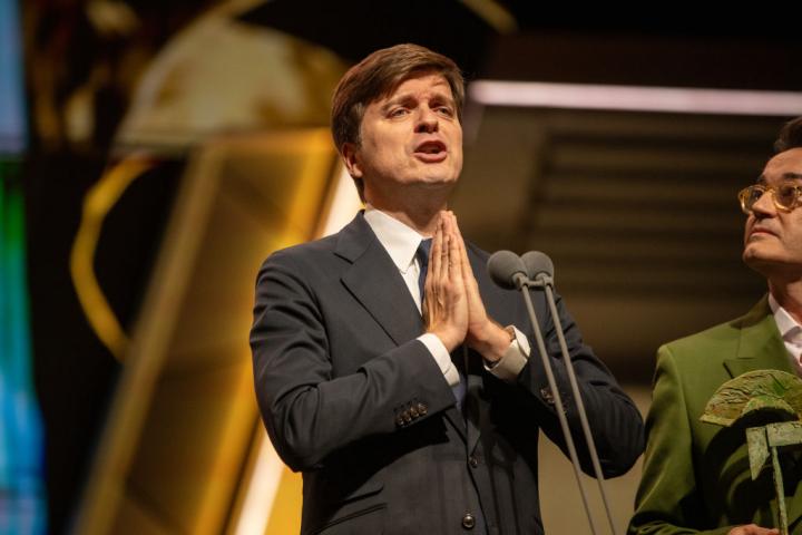 BARCELONA CATALONIA, SPAIN - NOVEMBER 22: Presenter Marc Giro collects an award during the Ondas Awards 2023 gala at the Gran Teatre del Liceu, on 22 November, 2023 in Barcelona, Catalonia, Spain. The Ondas Awards are the most important communication awards, given to radio, television, radio advertising and music professionals. They are awarded annually by Radio Barcelona since 1954. This year marks its 70th edition, in which they have managed to beat the record of participation with 587 nominations from 17 countries around the world. (Photo By Lorena Sopena/Europa Press via Getty Images)