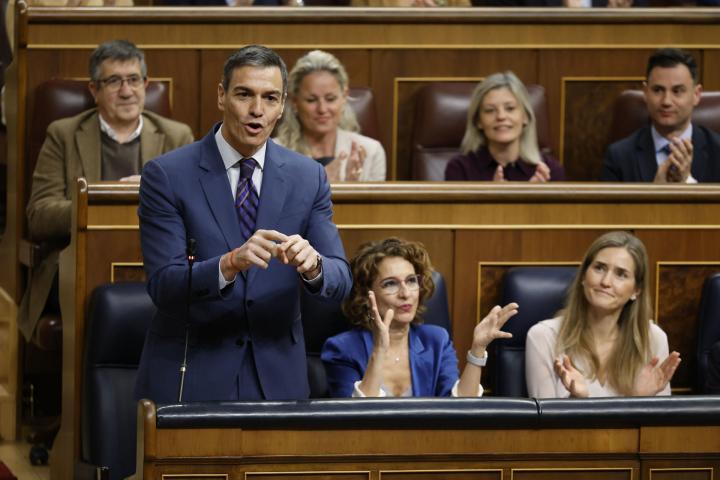 El presidente de Gobierno, Pedro Sánchez, durante su intervención en la sesión de control al Ejecutivo