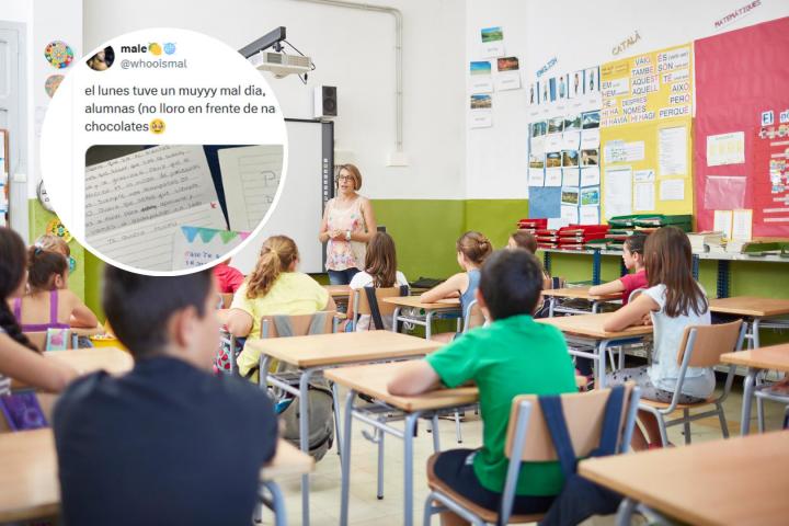 Montaje de una clase de un colegio con el tuit de Male.