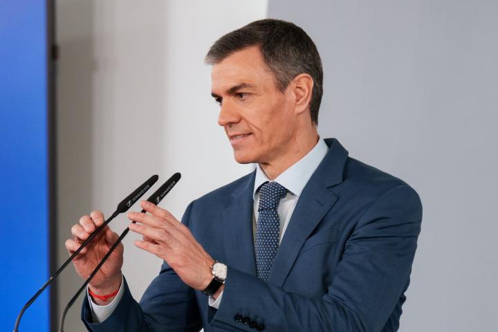 El presidente del Gobierno, Pedro Sánchez, durante la comparecencia de este viernes.