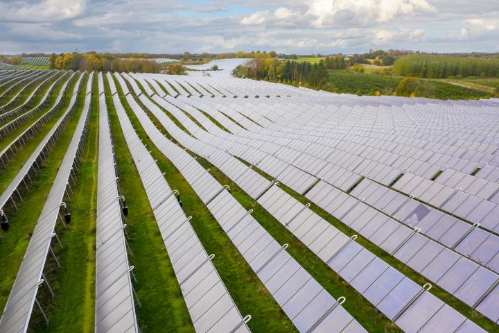 Solar Energy Park in Silkeborg, Denmark. It covers an area of 156.000 m2 or 22 football fields and has 12,000 solar panels.