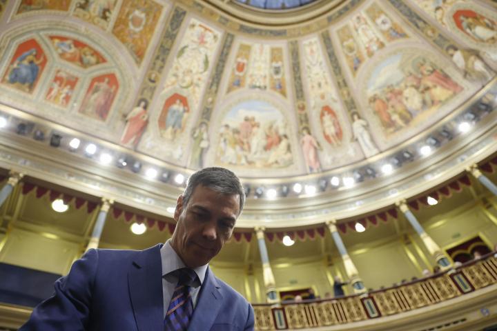 El presidente del Gobierno, Pedro Sánchez a su llegada este miércoles al pleno del Congreso de los Diputados