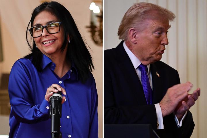 La presidenta encargada de Venezuela, Delcy Rodríguez, y el presidente de EEUU, Donald Trump; en sendas imágenes de archivo.