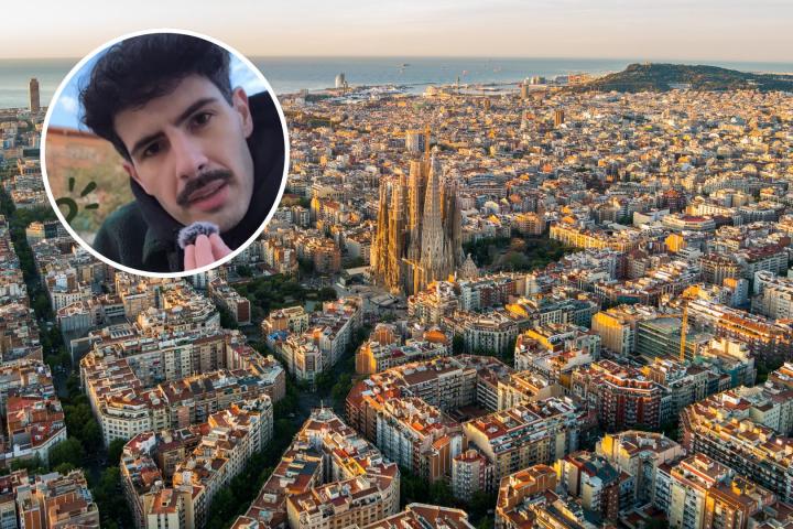 Un montaje con una vista aérea de Barcelona con el argentino @venitebcn.