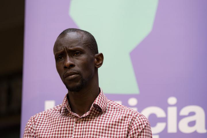 MADRID, SPAIN - JUNE 03: The secretary of anti-racism of Podemos, Serigne Mbaye, participates in a campaign rally on June 3, 2024, in Madrid, Spain. This meeting is part of the electoral campaign rallies for the European elections to be held on June 9. (Photo By Diego Radames/Europa Press via Getty Images)