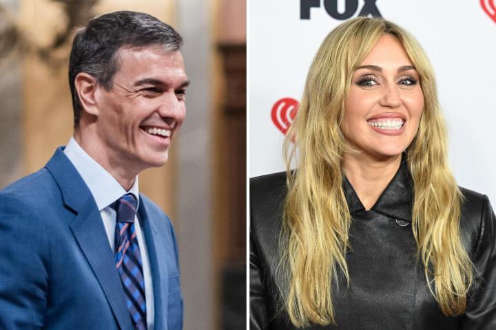 Fotomontaje de Pedro Sánchez y Miley Cyrus.