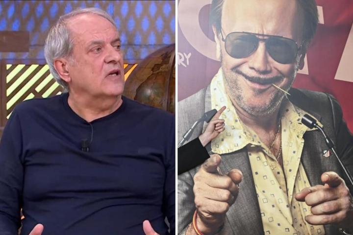 Javier Aroca, en una imagen de archivo, junto al póster de 'Torrente presidente'