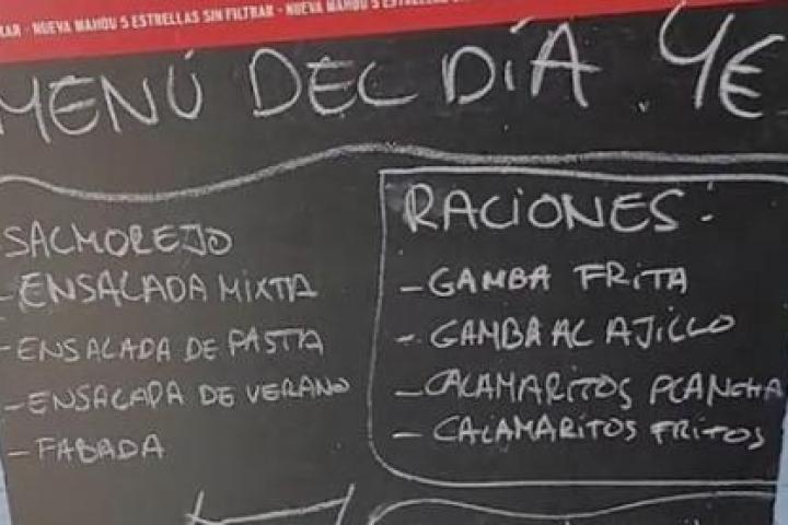 Menú del día en un bar.