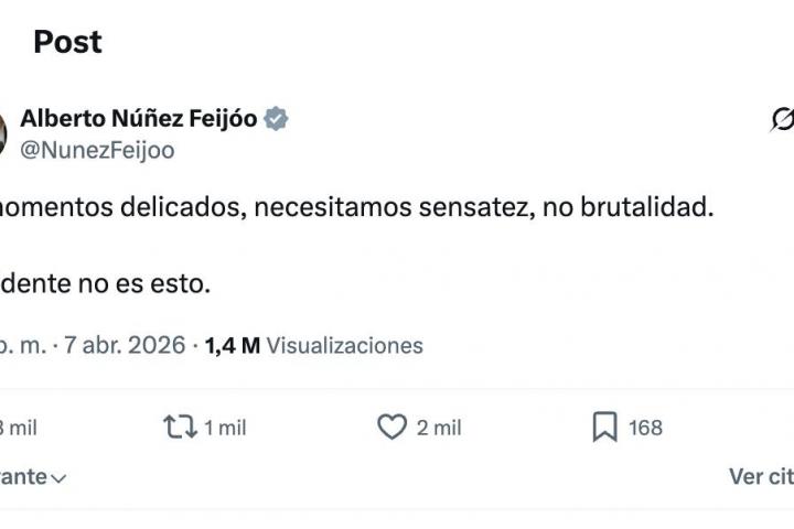 Tuit de Feijóo publicado en la noche del martes