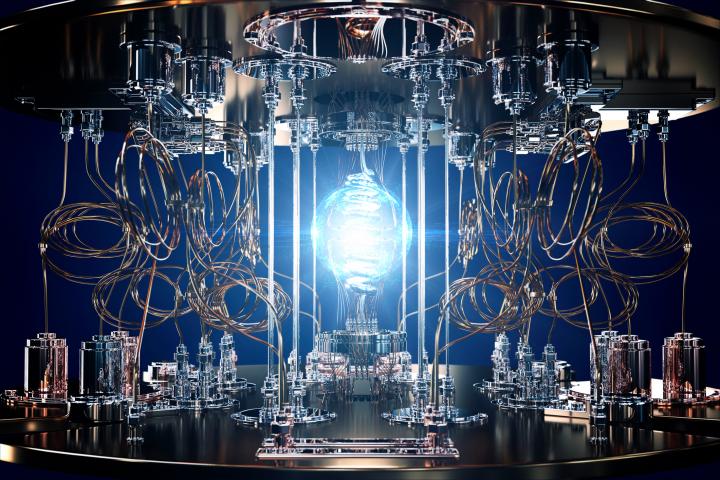 Abstract 3D image of the futuristic quantum computer machine.