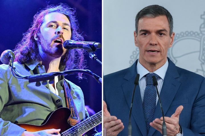 El cantante irlandés Hozier y el presidente del Gobierno, Pedro Sánchez.
