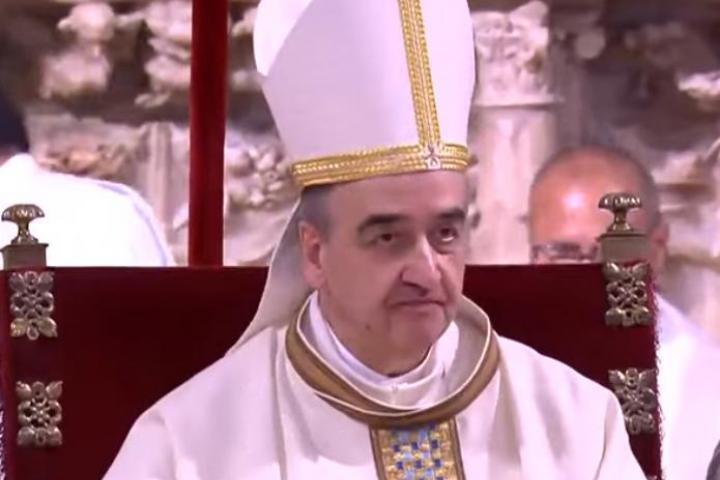 El obispo de Jaca y Huesca, Pedro Aguado Cuesta, en la captura de un vídeo de su toma de posesión.