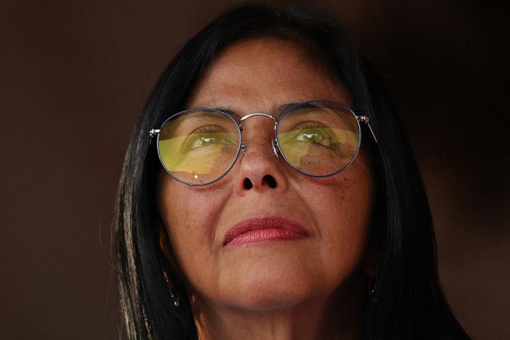 La presidenta interina de Venezuela, Delcy Rodríguez, en un acto con el secretario de Energía de EEUU, Chris Wright, en el Palacio de Miraflores, el 11 de febrero de 2026.