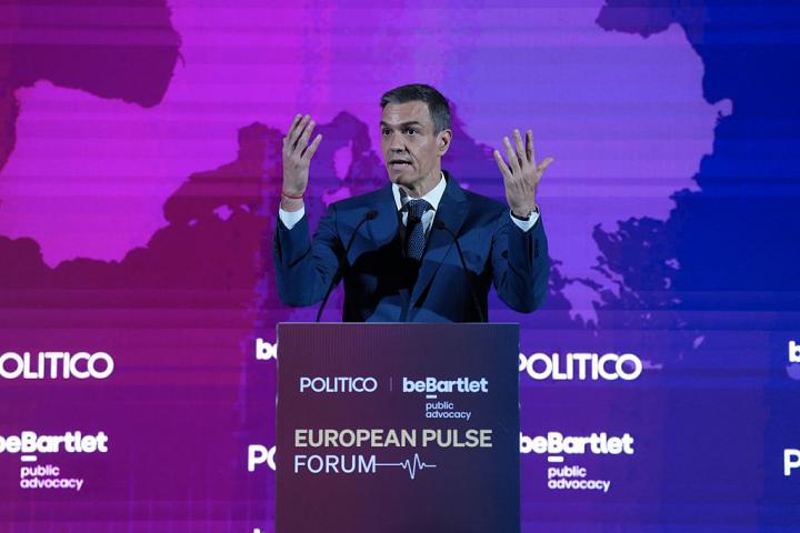 Pedro Sánchez, durante un foro internacional en Barcelona