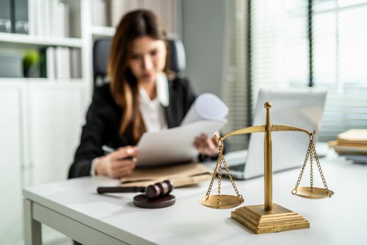 Abogada en despacho.