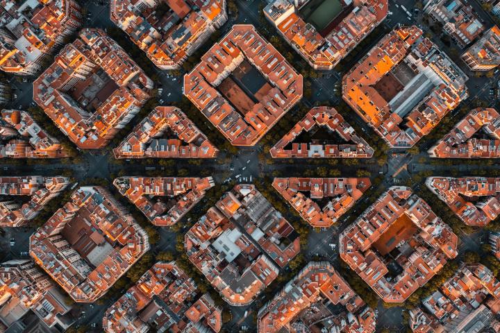 Vista aérea del distrito del Eixample, en Barcelona