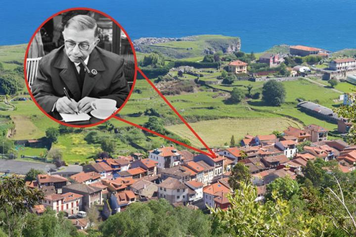 Una imagen de archivo de Santillana de Mar y otra del filósofo francés Jean-Paul Sartre