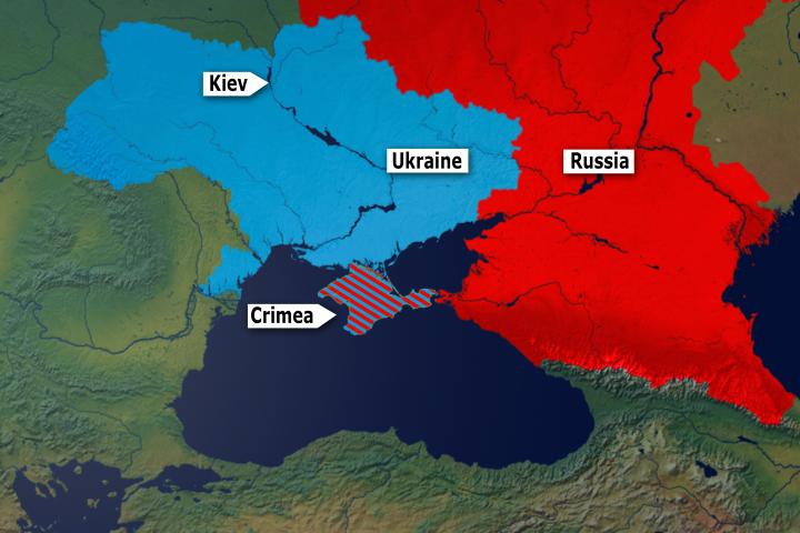 Mapa de Ucrania, Rusia y la península de Crimea.