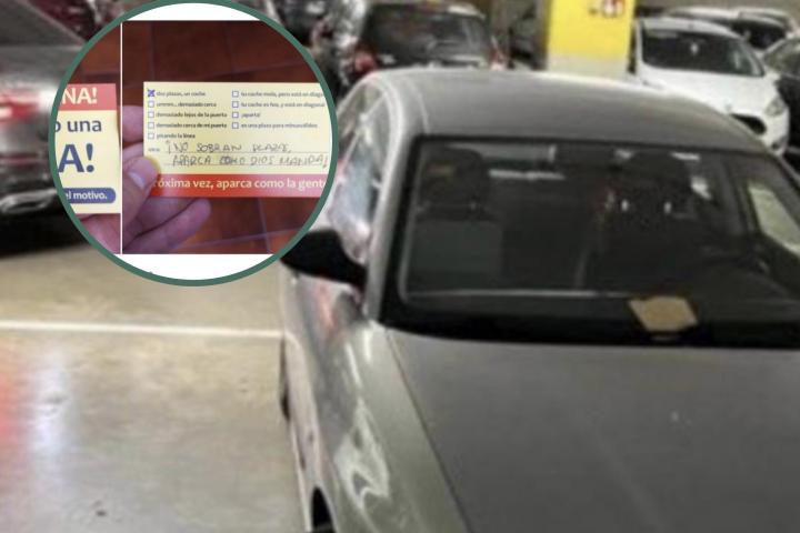 Imagen de un coche mal aparcado junto al cartel