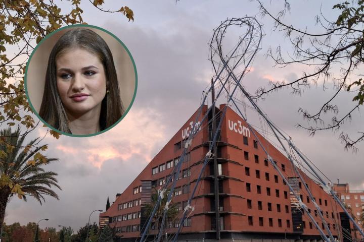 Montaje de la princesa de Asturias, Leonor de Borbón y la fachada de la Universidad Carlos III de Madrid, en Getafe.