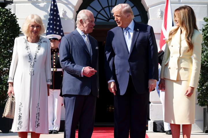 Los reyes Carlos y Camilla con Donald y Melania Trump en la Casa Blanca en la visita de Estado de Carlos III y Camilla a Estados Unidos