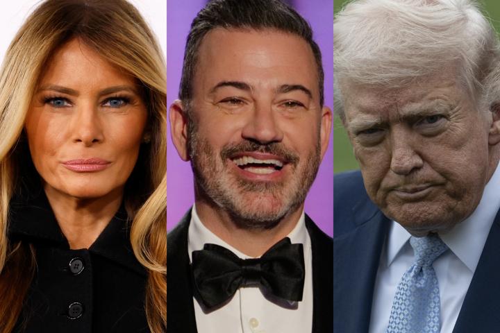 Melania Trump, Jimmy Kimmel y Donald Trump, en imágenes de archivo.