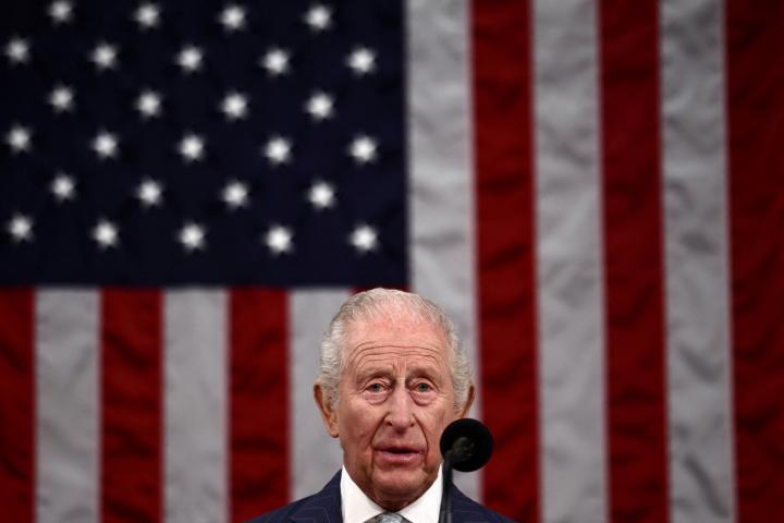 El rey Carlos III comparece en una sesión conjunta del Congreso, en la Cámara de Representantes del Capitolio de EEUU, en Washington, el 28 de abril de 2026.