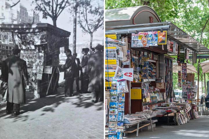 El primer kiosco de P. Delicias y uno actual de Madrid