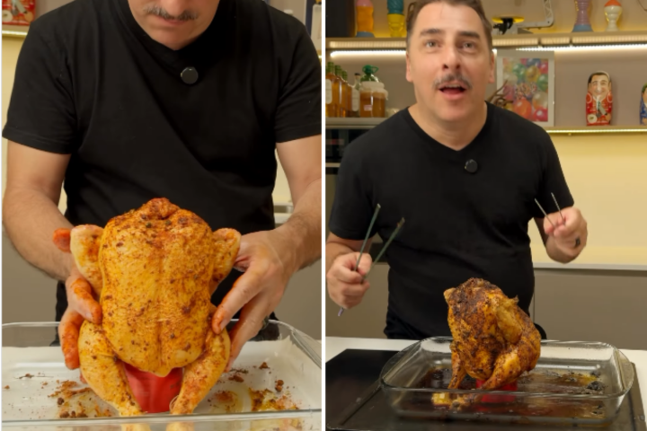 Jordi Roca cocinando su pollo ‘sentado’.