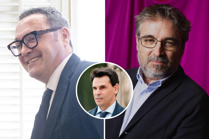 Imágenes de archivo del exfiscal general del Estado Álvaro García Ortiz, el periodista y documentalista Jordi Évole y, en un detalle, el empresario Alberto González Amador.