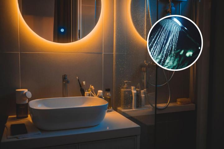 Un baño a oscuras y una ducha