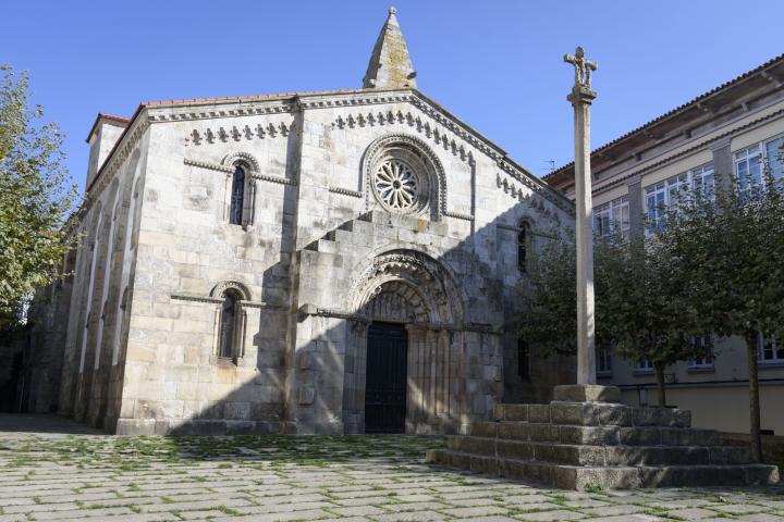 Facade of the Collegiate Church of Santa María del Campo in La Coruña, Galicia, Spain, Europe.