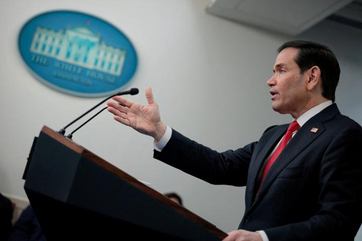 El secretario de Estado de EEUU, Marco Rubio, durante una rueda de prensa sobre Irán en la Casa Blanca, el 5 de mayo de 2026.