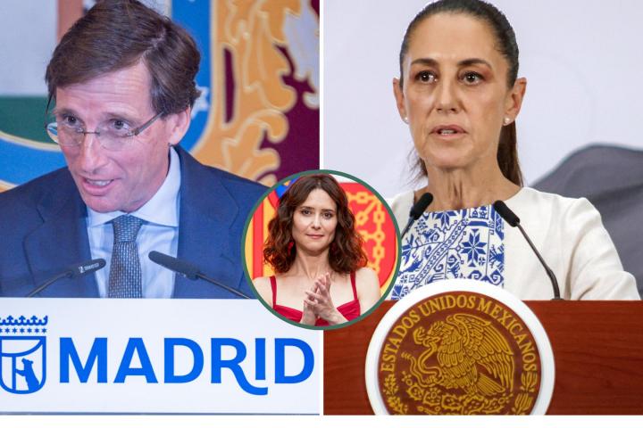 Imágenes de archivo del alcalde de Madrid, José Luis Martínez-Almeida, la presidenta mexicana, Claudia Sheinbaum, y la presidenta madrileña, Isabel Díaz Ayuso; respectivamente.