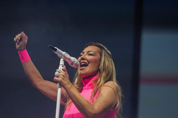 Amaia Montero en el directo de este sábado en Bilbao a su regreso con La Oreja de Van Gogh.