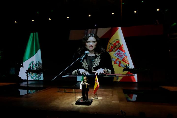 Isabel Diaz Ayuso, president of the Community of Madrid, attends the presentation of ''La Malinche,'' the musical, at the Fronton in Mexico City, Mexico, on May 4, 2026. The musical addresses the historical events involving the Spanish colonizer Hernan Cortes and the people of Great Tenochtitlan. (Photo by Gerardo Vieyra/NurPhoto via Getty Images)