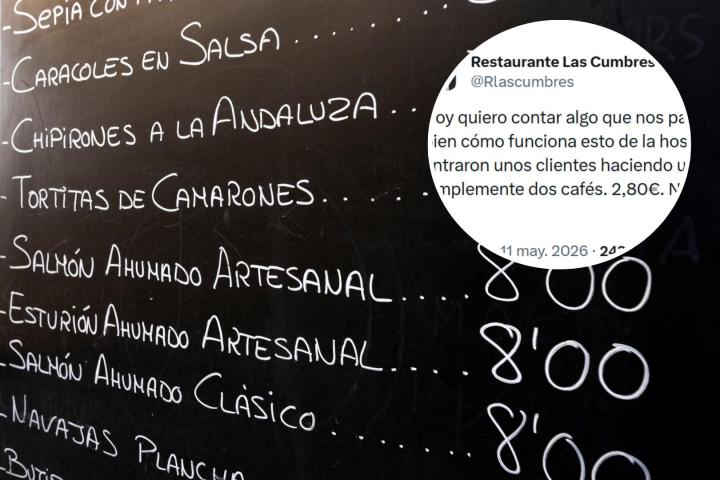 Montaje de un menú con el tuit del restaurante Las Cumbres.