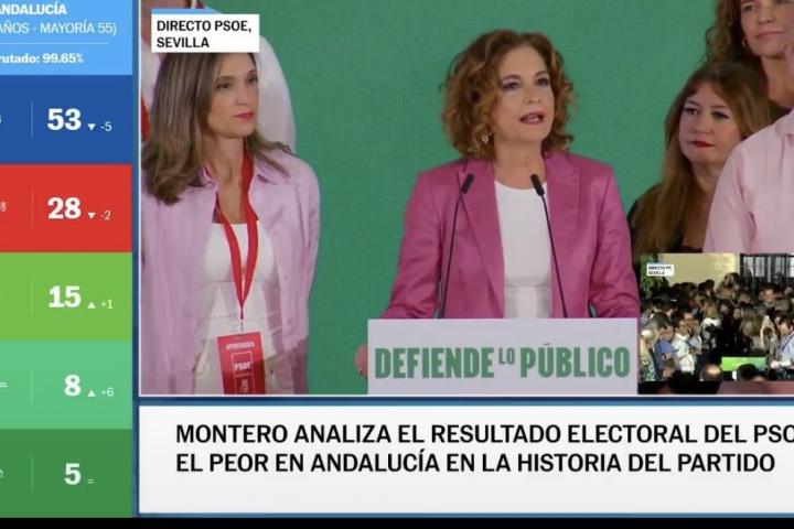 María Jesús Montero, tras conocer los resultados de las elecciones a la Junta de Andalucía