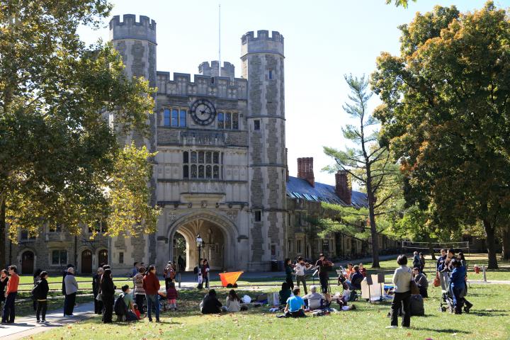Blair Hall with student concert taking place in foreground at Princeton University.