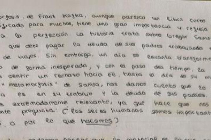 La reflexión de una alumna sobre Franz Kafka y su obra 'La Metamorfosis'.