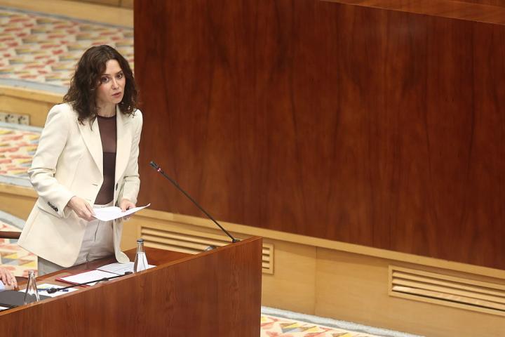 SPAIN - MAY 21: The president of the Community of Madrid, Isabel Diaz Ayuso, during a plenary session in the Madrid Assembly, on 21 May, 2026 in Madrid, Spain. National politics is once again the focus of the plenary session of the Madrid Assembly after the National High Court on Tuesday, 19 May, charged former Prime Minister Jose Luis Rodriguez Zapatero with an alleged influence-peddling scheme to obtain economic benefits. (Photo By Eduardo Parra/Europa Press via Getty Images)